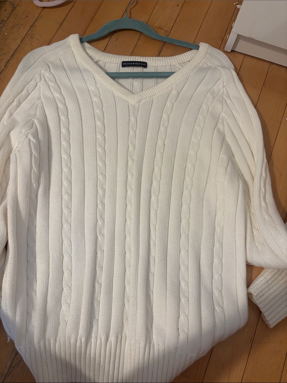 Brandy Melville Cream Cable Knit V-Neck Sweater